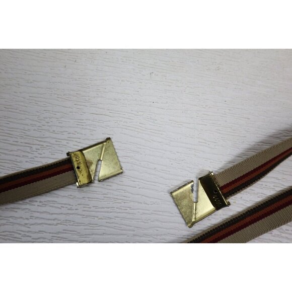 VINTAGE WOMEN'S BROWN STRIPED ELASTIC BELT - GOLD TONE CLASP - ADJUSTABLE - Picture 9 of 9